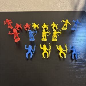 Lot Of 16 vintage plastic Native American toy figurine
